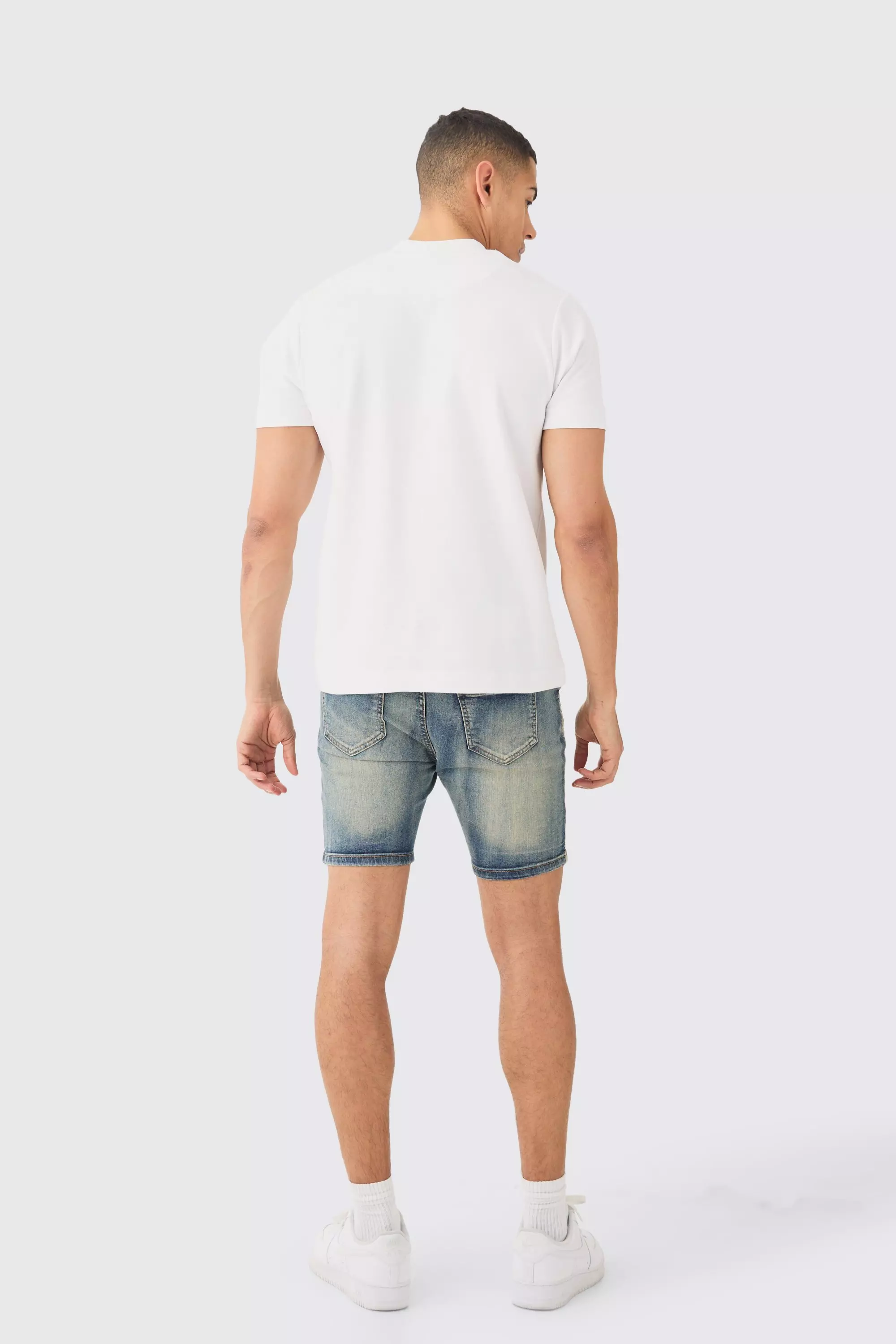 Skinny Stretch Pu Rip & Repair Paint Splatter Denim Short 